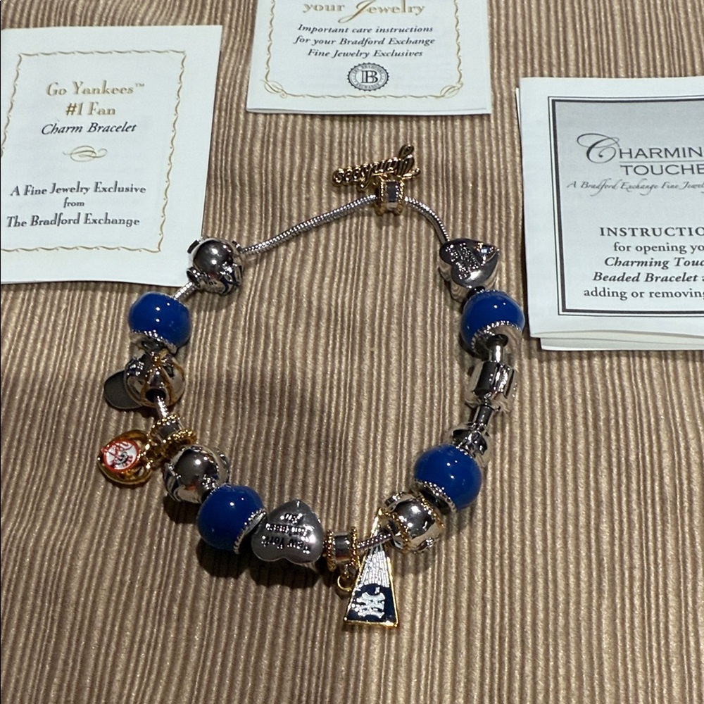 The Bradford Exchange Blue and Silver New York Yankees #1 Fan Charm Bracelet